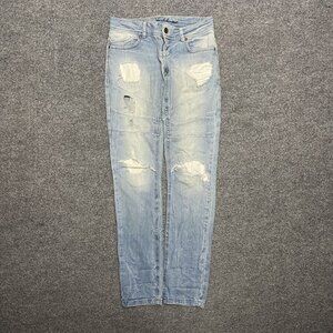 Fishbone Womens Distressed Light Wash Skinny Jeans Ripped Details Mid-Rise 27